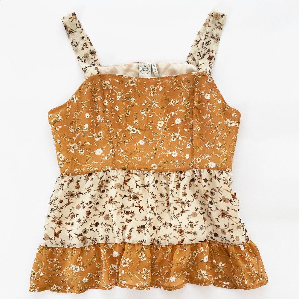 Mustard Yellow and Cream Mixed Floral Tank Top